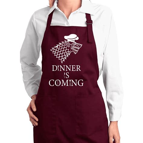 Dinner Is Coming Funny GoT Dire Wolf Kitchen Cooking Apron With Pockets