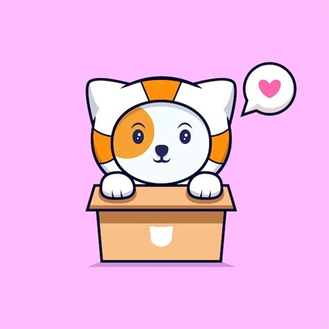 Милый кот космонавт в картонной коробке Премиум векторы