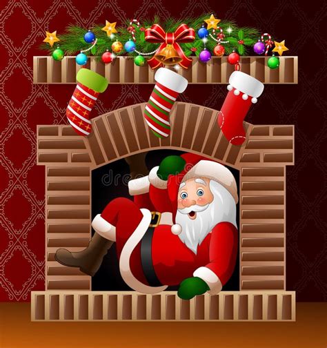 Santa Claus In The Fireplace Stock Vector Illustration Of Brick