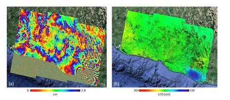 Sentinel 1 Wrapped A And Unwrapped B Co Seismic Interferogram