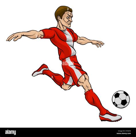 A Cartoon Football Soccer Player Character Kicking The Ball Stock Photo