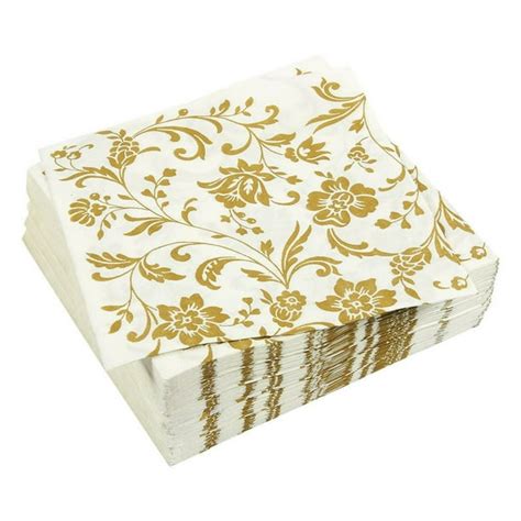 100 pack gold dinner decorative paper napkins 2 ply vintage floral disposable luncheon napkins