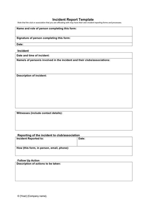 sports incident report template  word   formats