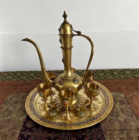 Vintage Middle Eastern Coffee Or Tea Set Turkish Islamic Etsy