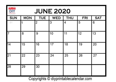 Calendar Of 2020 June Calendar Printables Free Templates