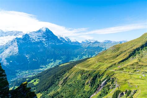 Grindelwald Village With Alps Mountain In Switzerland Stock Photo