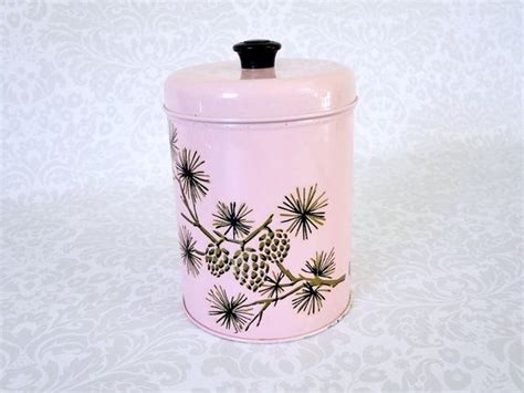 Vintage Pink Storage Tin Canister Retro Pink By Swirlingorange11