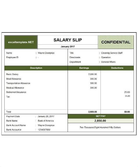 Salary Slip Template 20 Printable Ms Word Excel And Pdf Formats