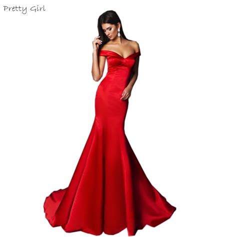 Off The Shoulder Red Satin Mermaid Evening Dress 2017 Prom Gown Prom Gown Mermaid Evening