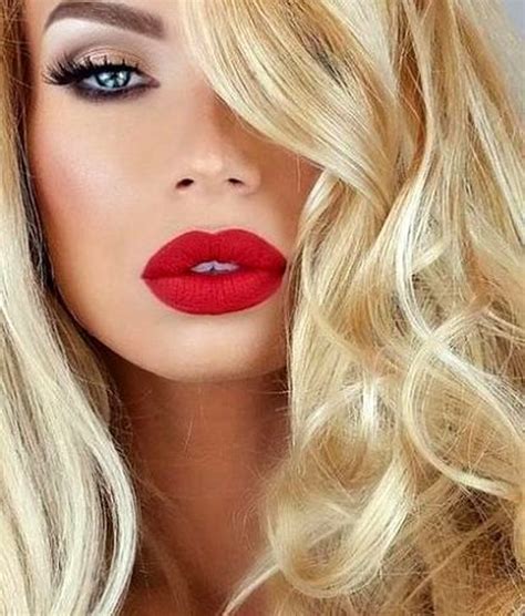 Pretty Makeup Ideas With Red Lipstick Red Lipstick Makeup Blonde