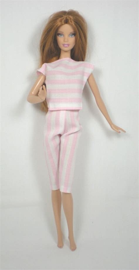 Barbie Clothes Pink Stripe Capri Set Handmade Doll By All4u