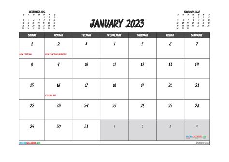 Free Printable January 2023 Calendar 12 Templates Fre