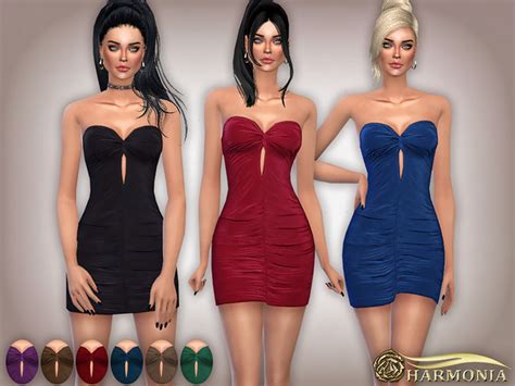 Slinky Bandeau Knot Ruched Bodycon Dress By Harmonia At Tsr Sims 4