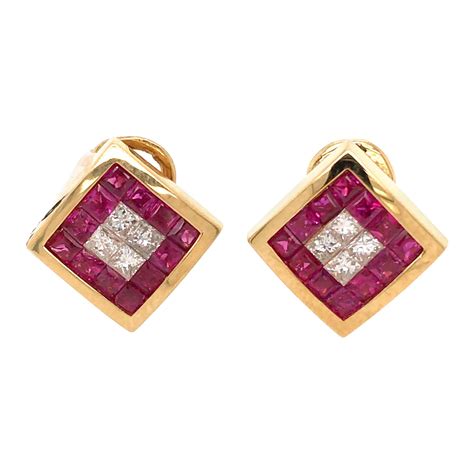 Vintage Bulgari Ruby Diamond K Yellow Gold Earrings For Sale At Stdibs
