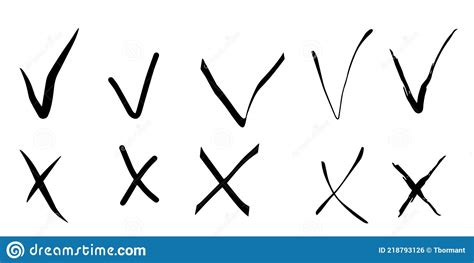 5 Crosses And Check Marks Isolated Vector Sketches Yes No Icons Hand