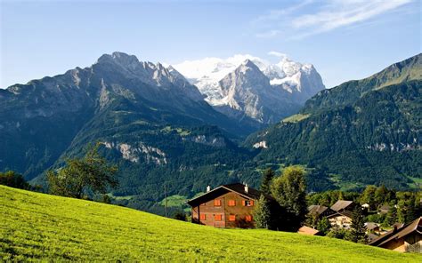 Switzerland Hasliberg Buildings Houses Mountains Wallpaper 2560x1600