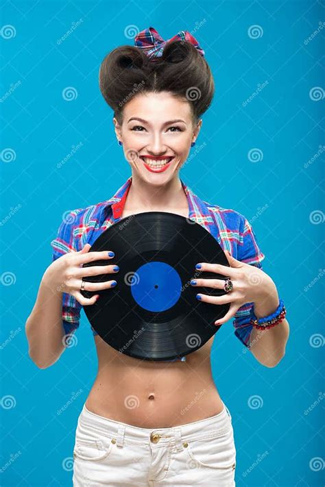 the vintage photo of girl holding vinyl record stock image image of glamour beautiful 50165581