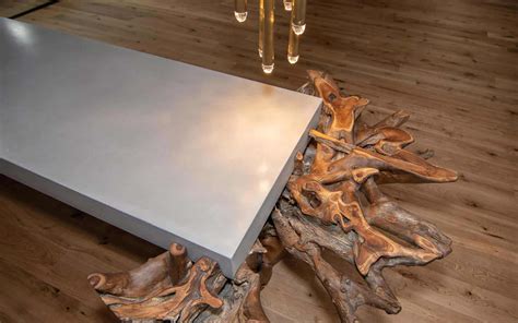 Teak Root And Concrete Waterfall Table Beton Studio