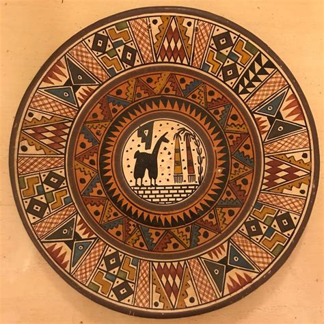 Vtg Inca Style Cusco Pottery Hand Painted Plate Peru By