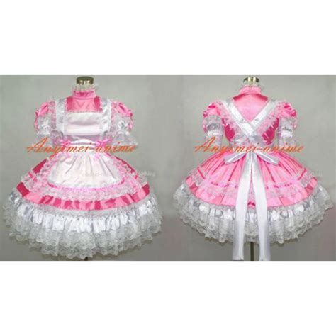 sexy sissy maid satin pink dress lockable uniform cosplay costume tailor made on