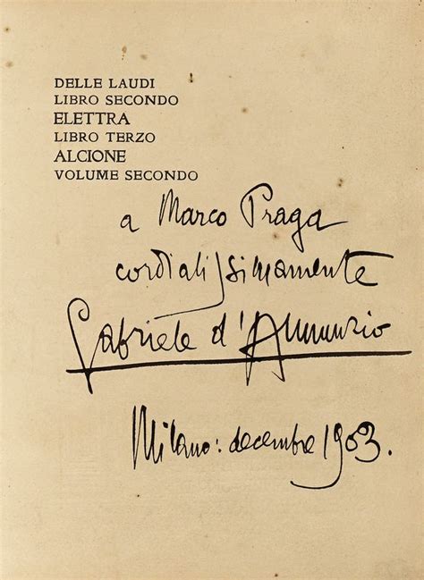 Gabriele D Annunzio Dedica Autografa Su Libro Laudi Del Cielo Del