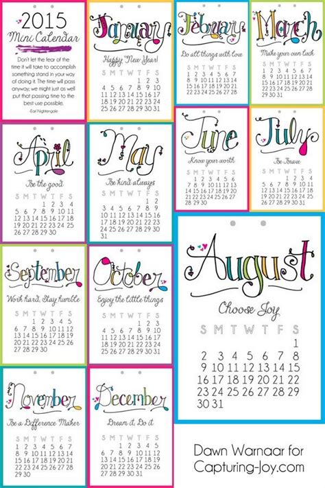 Free 2015 Printable Mini Calendar With A Different Motivational Message