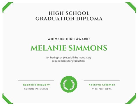 White With Green Border High School Diploma Certificate Templates By