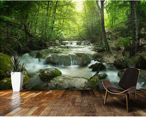 Custom Landscape Papel De Parede Forest Waterfall 3d Murals For Living Room Kitchen Bedroom