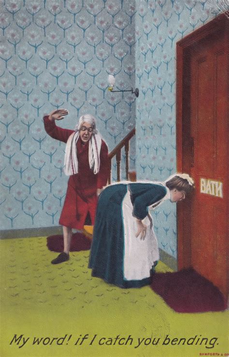 French Maid Lady Peeping Tom OAP Spanking In Hotel Old Comic Postcard