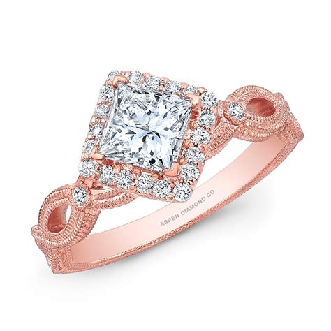 Princess Cut Diamond Halo Engagement Ring In 18k Rose Gold Bridal