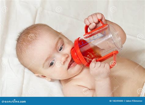 Baby Girl With Baby Bottle Stock Photo Image Of Little 18249408