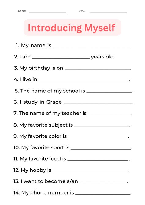 All About Me Printable Introducing Myself Worksheet For Grade 1 2 3 Made By Teachers