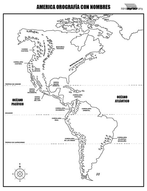 Mapa De La Orograf A De Am Rica Con Nombres Para Imprimir En Pdf