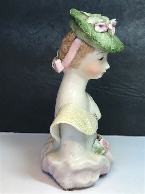 Porcelain Bust Of Mid Century Lady With Flowers Gilt Accents Etsy