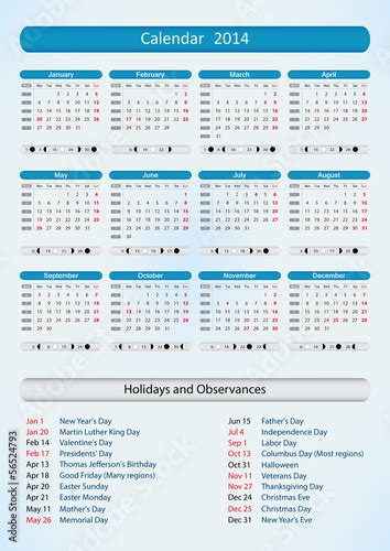 Calendar For Year 2014 United States Stock Image And Royalty Free