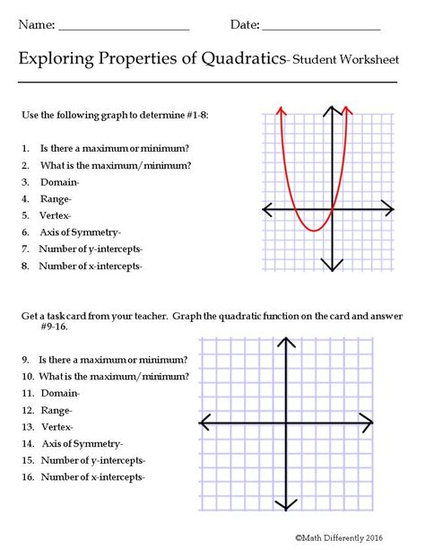 Characteristics Of Quadratic Functions Worksheet Answer Key Kayra Excel