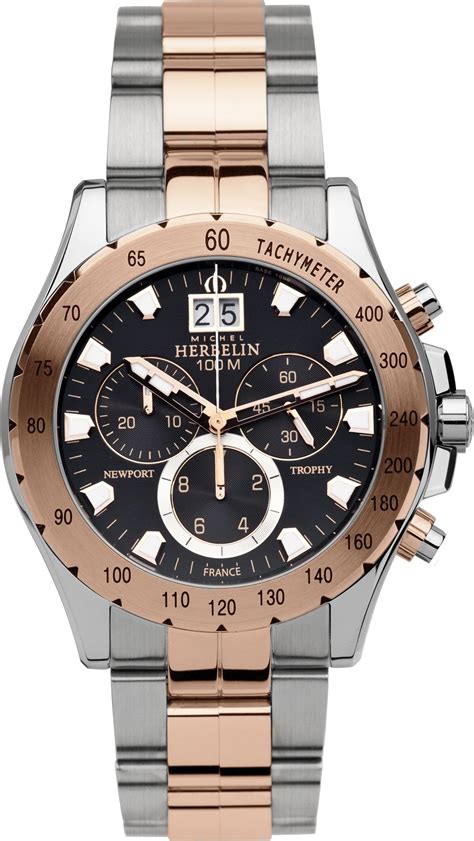 michel herbelin ladies chronograph love that rose and stainless steel combination newport