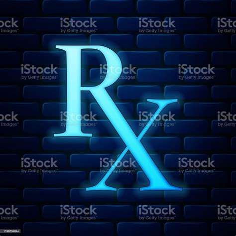 Glowing Neon Medicine Symbol Rx Prescription Icon Isolated On Brick