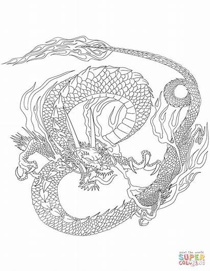 Dragon Coloring Chinese Pages Printable Drawing Tattoo