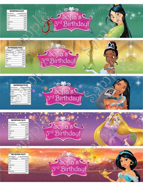 Disney Princess Water Bottle Labels Princess Water Label Tag Choose
