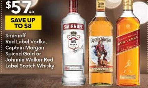 Smirnoff Re Label Vodka Captain Morgan Spiced Gold Or Johnnie Walker Red Label Scotch Whisky