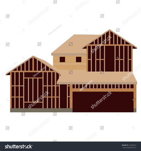 Vector Illustration Wooden Unfinished House Construction House Icon