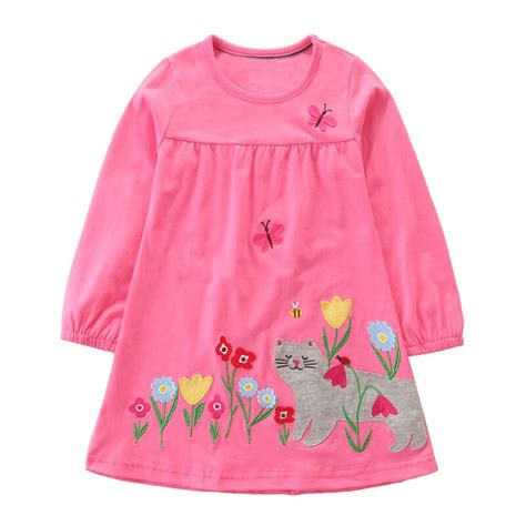 Jumping Meters Applique Girls Dresses Cotton Princess Long Sleeve Baby