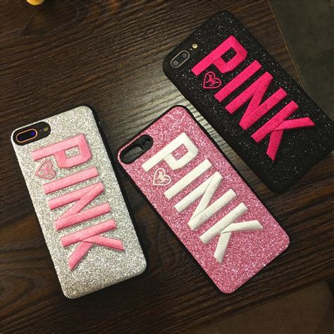 Hot 3d Embroidery Glitter Victoria Pink Case For Iphone 8 7 6 6s Plus X