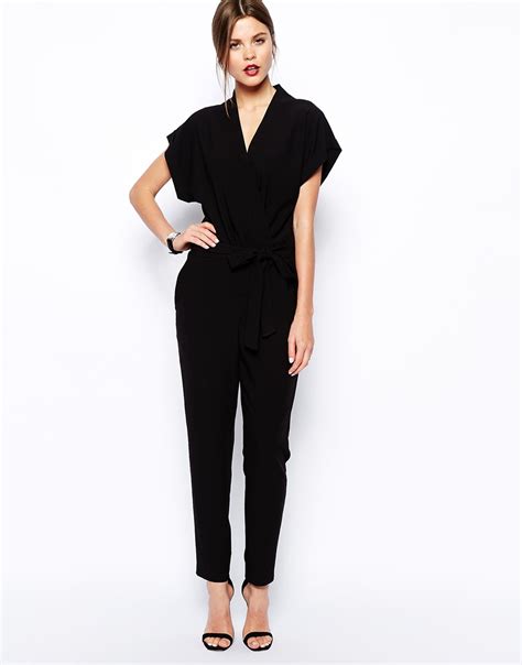 Lyst Asos Jumpsuit With Tie Waist And Short Sleeves In Black