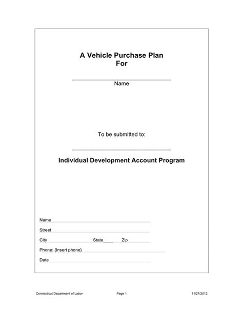 Vehicle Purchase Plan Template In Word And Pdf Formats