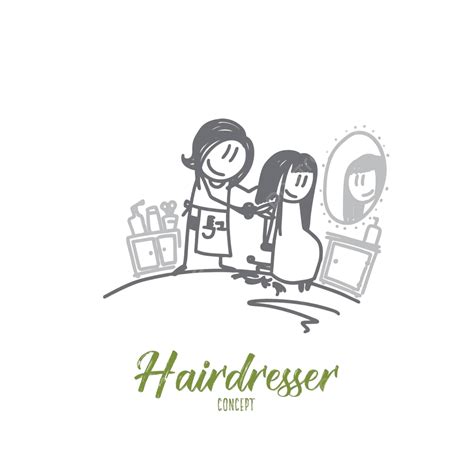 Hairdresser Concept Hand Drawn Isolated Vector Happy Beautiful Barber