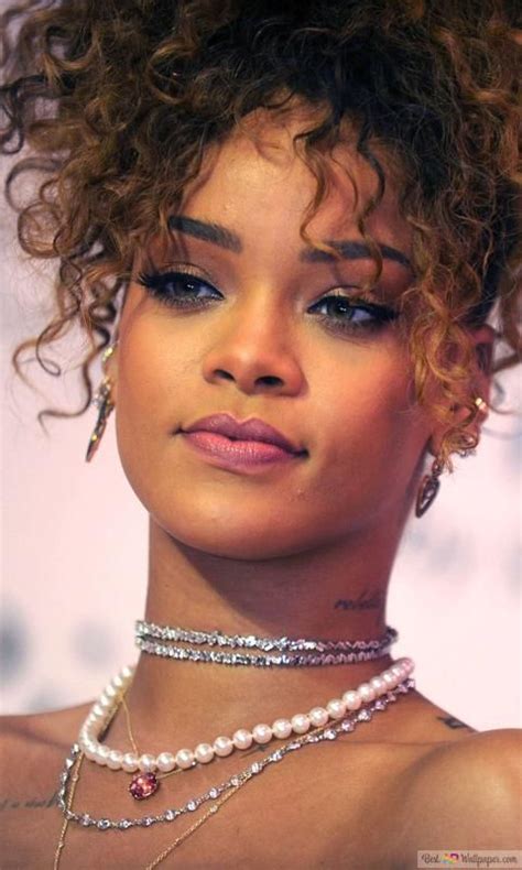 Rihanna With Necklaces And Curly Brown Hair Before The Ceremony 2k