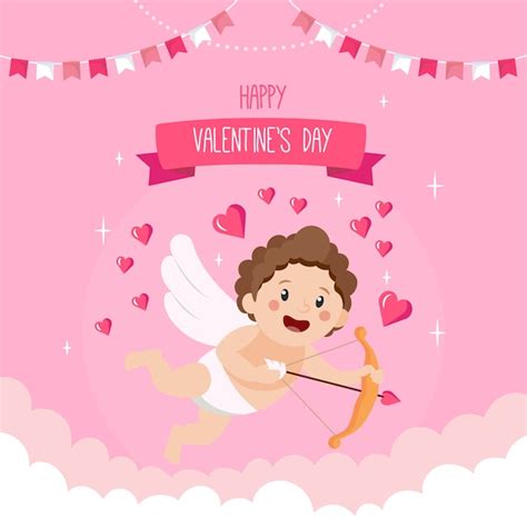 Feliz Día De San Valentín Concepto Cupido Lindo De Dibujos Animados