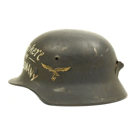 Original German Wwii Usgi Bring Back Shot Through Trench Art M40 Helmet